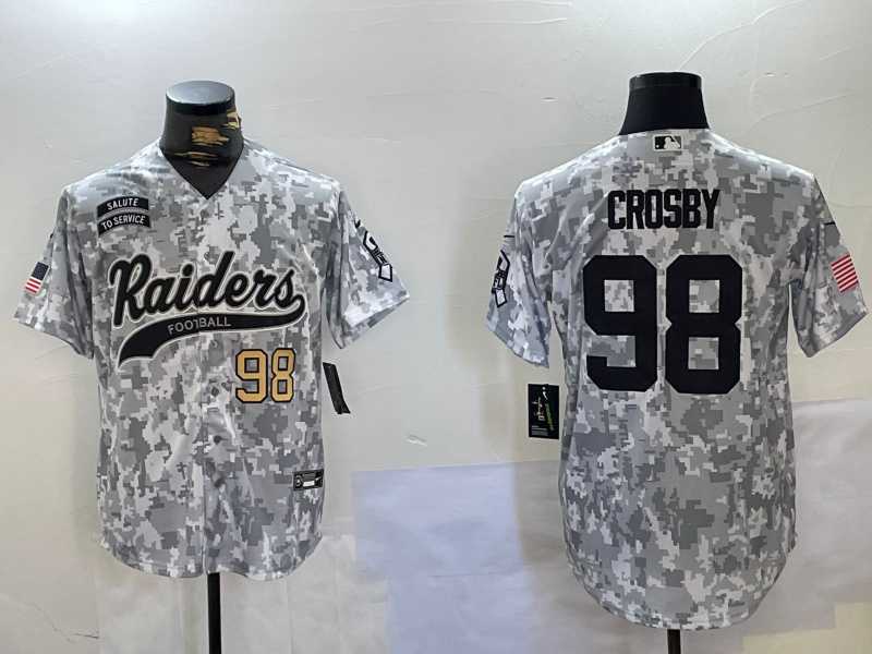 Mens Las Vegas Raiders #98 Maxx Crosby 2024 Arctic Camo Salute To Service Stitched Baseball Jerseys